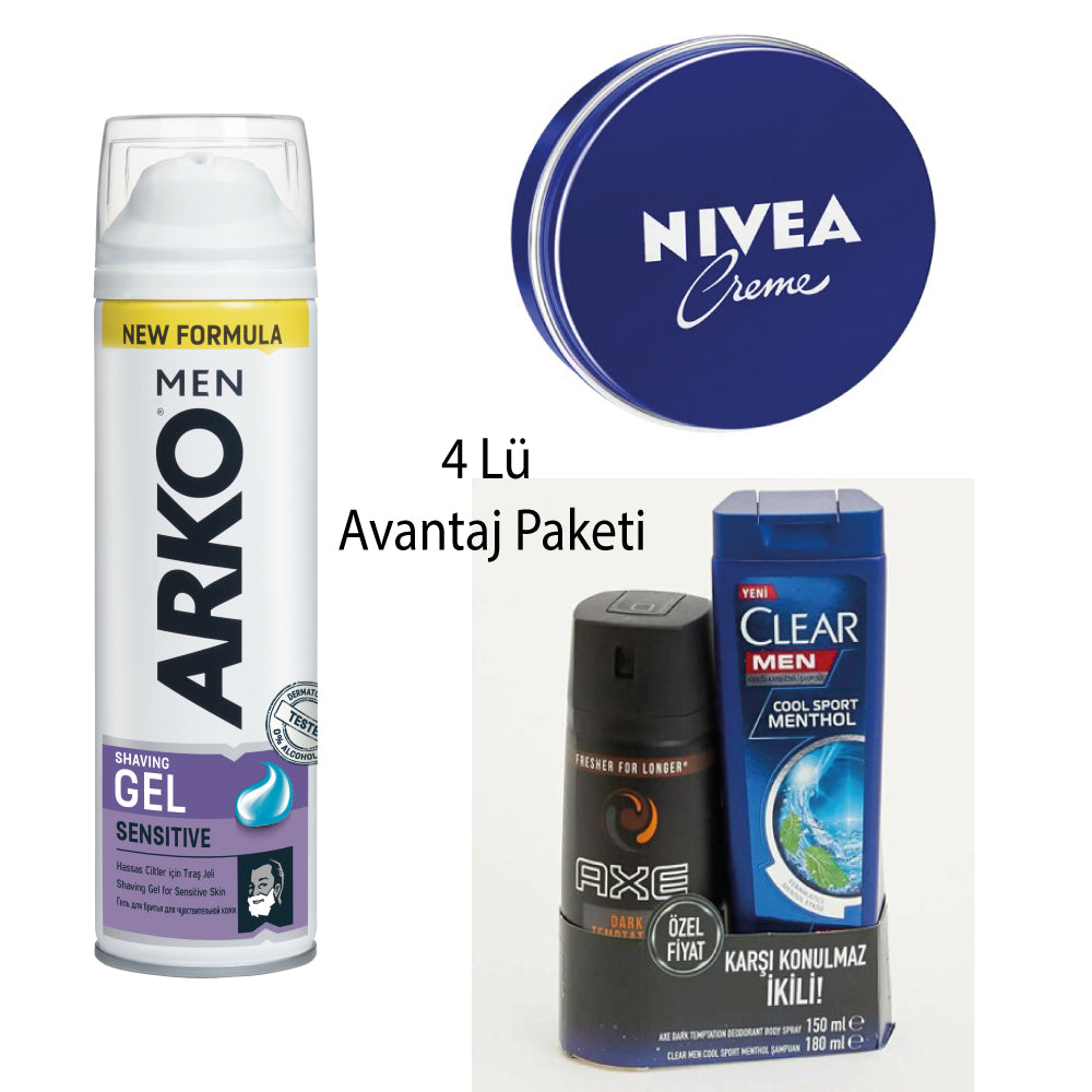  Clear Men  Şampuan + Axe Deodorant + Nivea Krem +Arko Men Jel Avantaj Paketi