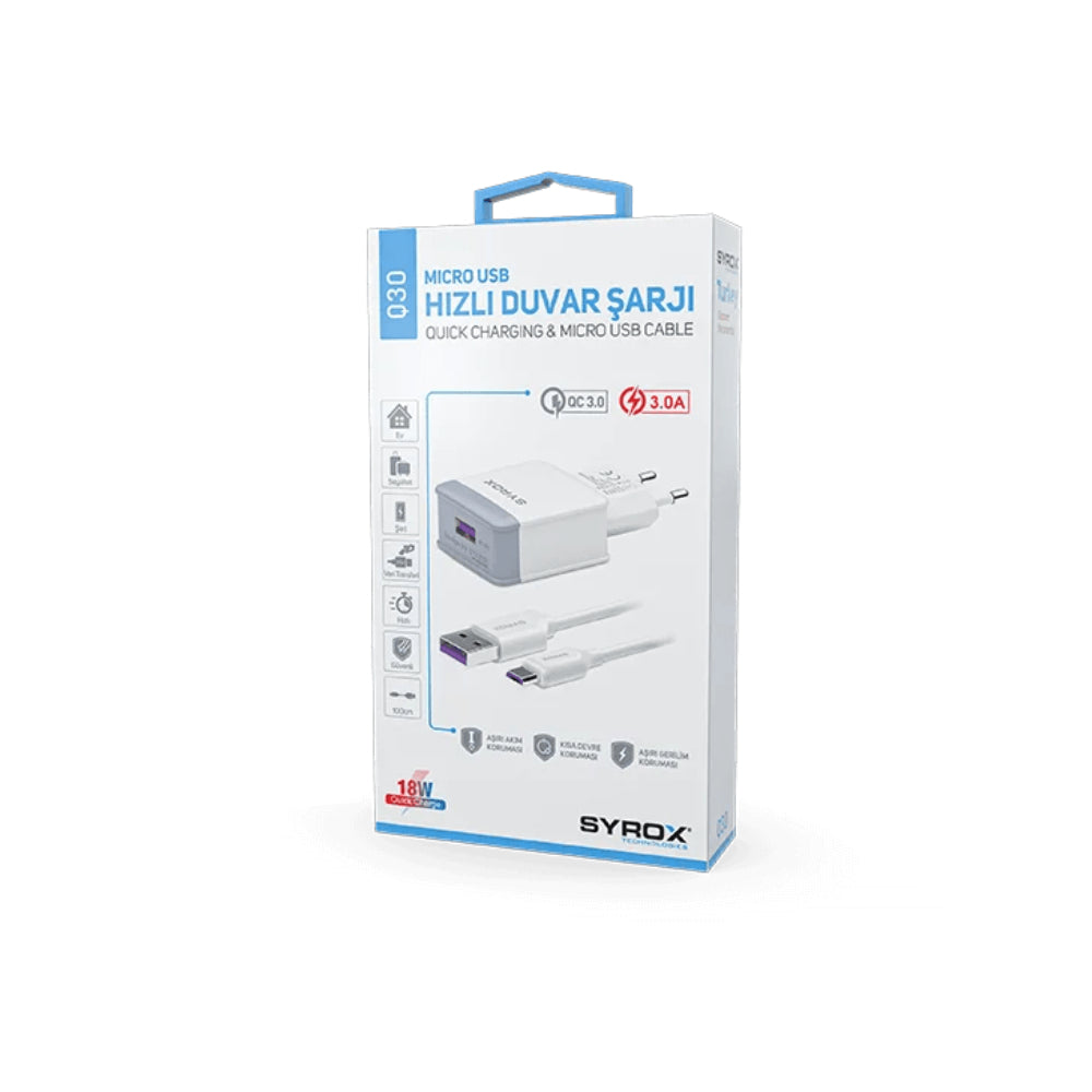  Syrox Q30 3.0A Hızlı Şarj Adaptör + Micro USB